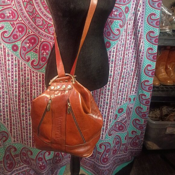Vintage VALENTINA Brown Leather Bucket Sling Pack Made in Italy - Picture 2 of 15